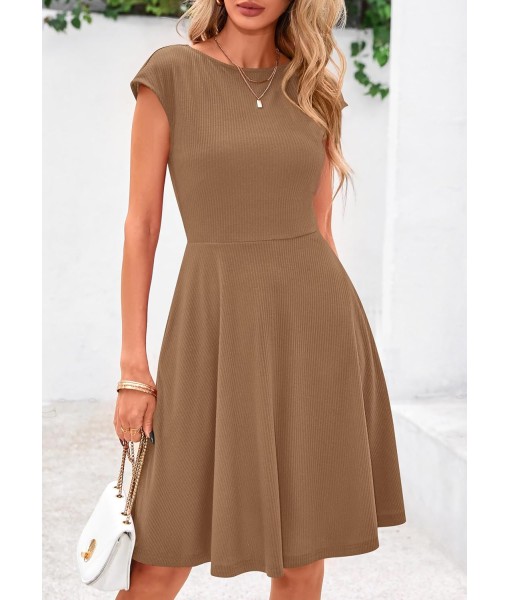 PRETTYGARDEN Womens Short Summer Dress 2025 Crewneck Cap Sleeve Ribbed Knit Casual Flowy A Line Mini Sundresses with Pockets