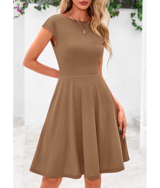 PRETTYGARDEN Womens Short Summer Dress 2025 Crewneck Cap Sleeve Ribbed Knit Casual Flowy A Line Mini Sundresses with Pockets