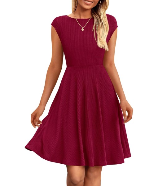 PRETTYGARDEN Womens Short Summer Dress 2025 Crewneck Cap Sleeve Ribbed Knit Casual Flowy A Line Mini Sundresses with Pockets