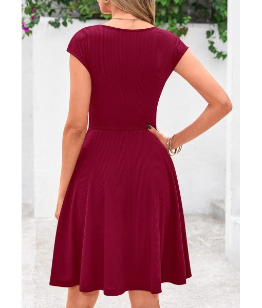 PRETTYGARDEN Womens Short Summer Dress 2025 Crewneck Cap Sleeve Ribbed Knit Casual Flowy A Line Mini Sundresses with Pockets