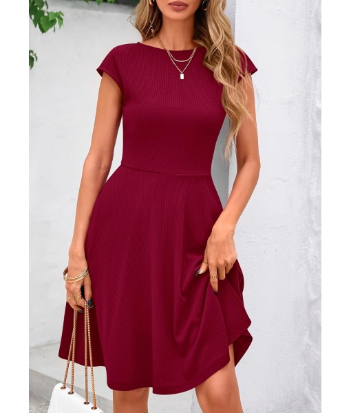 PRETTYGARDEN Womens Short Summer Dress 2025 Crewneck Cap Sleeve Ribbed Knit Casual Flowy A Line Mini Sundresses with Pockets