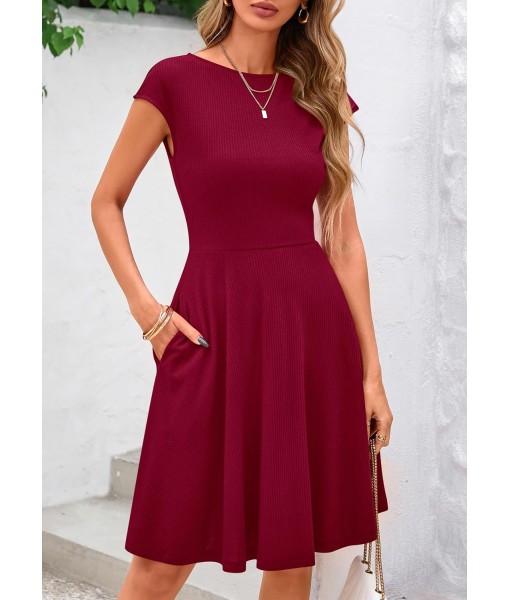 PRETTYGARDEN Womens Short Summer Dress 2025 Crewneck Cap Sleeve Ribbed Knit Casual Flowy A Line Mini Sundresses with Pockets