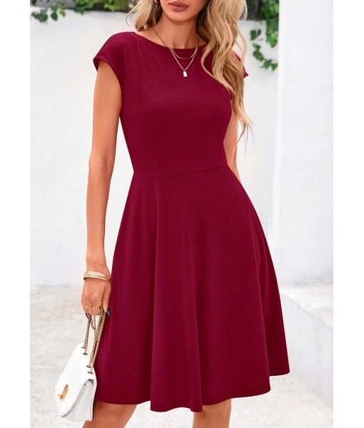 PRETTYGARDEN Womens Short Summer Dress 2025 Crewneck Cap Sleeve Ribbed Knit Casual Flowy A Line Mini Sundresses with Pockets