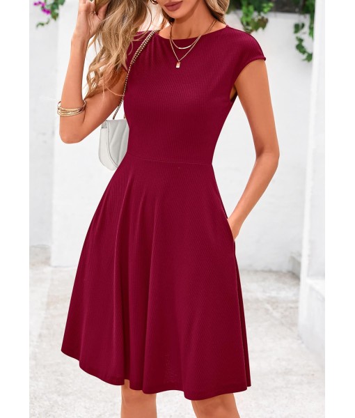 PRETTYGARDEN Womens Short Summer Dress 2025 Crewneck Cap Sleeve Ribbed Knit Casual Flowy A Line Mini Sundresses with Pockets