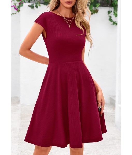 PRETTYGARDEN Womens Short Summer Dress 2025 Crewneck Cap Sleeve Ribbed Knit Casual Flowy A Line Mini Sundresses with Pockets