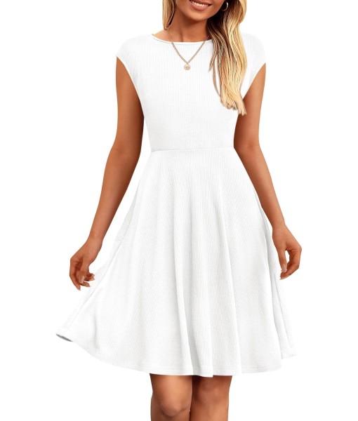 PRETTYGARDEN Womens Short Summer Dress 2025 Crewneck Cap Sleeve Ribbed Knit Casual Flowy A Line Mini Sundresses with Pockets