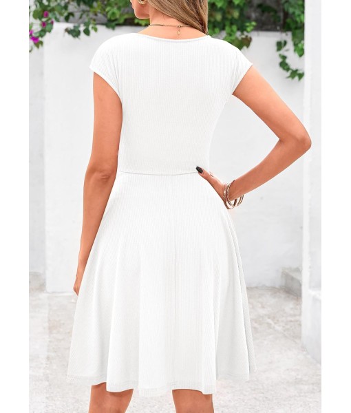 PRETTYGARDEN Womens Short Summer Dress 2025 Crewneck Cap Sleeve Ribbed Knit Casual Flowy A Line Mini Sundresses with Pockets
