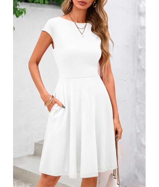 PRETTYGARDEN Womens Short Summer Dress 2025 Crewneck Cap Sleeve Ribbed Knit Casual Flowy A Line Mini Sundresses with Pockets