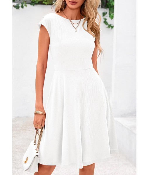 PRETTYGARDEN Womens Short Summer Dress 2025 Crewneck Cap Sleeve Ribbed Knit Casual Flowy A Line Mini Sundresses with Pockets