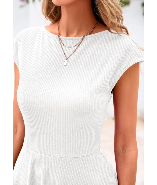 PRETTYGARDEN Womens Short Summer Dress 2025 Crewneck Cap Sleeve Ribbed Knit Casual Flowy A Line Mini Sundresses with Pockets
