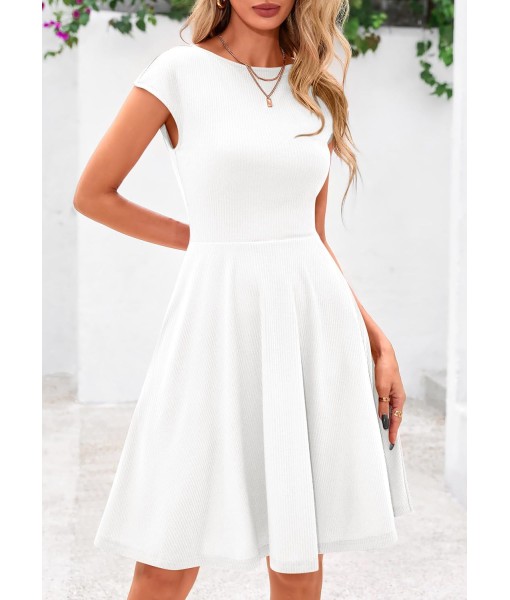 PRETTYGARDEN Womens Short Summer Dress 2025 Crewneck Cap Sleeve Ribbed Knit Casual Flowy A Line Mini Sundresses with Pockets