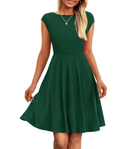 PRETTYGARDEN Womens Short Summer Dress 2025 Crewneck Cap Sleeve Ribbed Knit Casual Flowy A Line Mini Sundresses with Pockets