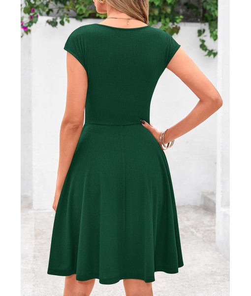 PRETTYGARDEN Womens Short Summer Dress 2025 Crewneck Cap Sleeve Ribbed Knit Casual Flowy A Line Mini Sundresses with Pockets
