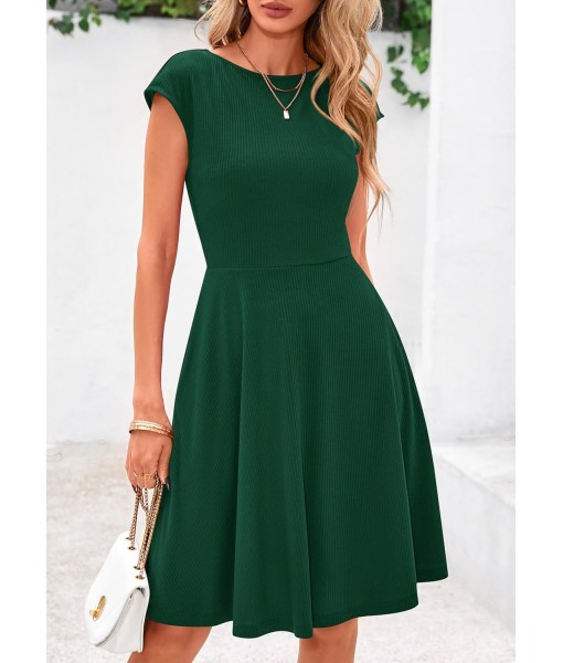 PRETTYGARDEN Womens Short Summer Dress 2025 Crewneck Cap Sleeve Ribbed Knit Casual Flowy A Line Mini Sundresses with Pockets