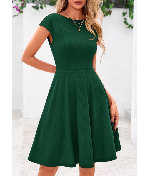 PRETTYGARDEN Womens Short Summer Dress 2025 Crewneck Cap Sleeve Ribbed Knit Casual Flowy A Line Mini Sundresses with Pockets