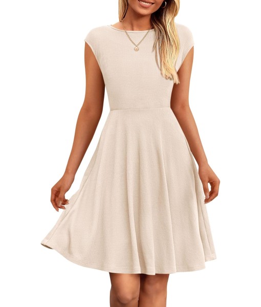 PRETTYGARDEN Womens Short Summer Dress 2025 Crewneck Cap Sleeve Ribbed Knit Casual Flowy A Line Mini Sundresses with Pockets