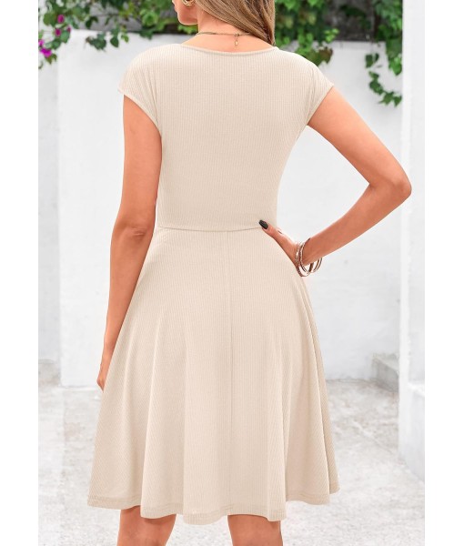 PRETTYGARDEN Womens Short Summer Dress 2025 Crewneck Cap Sleeve Ribbed Knit Casual Flowy A Line Mini Sundresses with Pockets