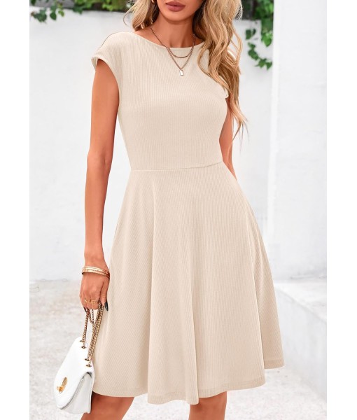 PRETTYGARDEN Womens Short Summer Dress 2025 Crewneck Cap Sleeve Ribbed Knit Casual Flowy A Line Mini Sundresses with Pockets