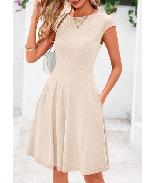 PRETTYGARDEN Womens Short Summer Dress 2025 Crewneck Cap Sleeve Ribbed Knit Casual Flowy A Line Mini Sundresses with Pockets