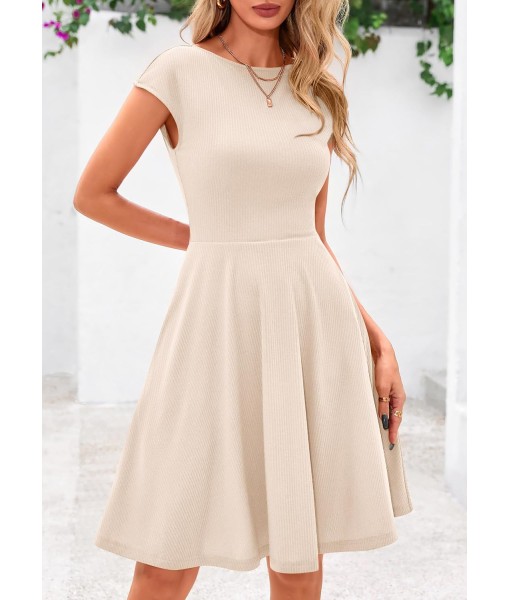 PRETTYGARDEN Womens Short Summer Dress 2025 Crewneck Cap Sleeve Ribbed Knit Casual Flowy A Line Mini Sundresses with Pockets