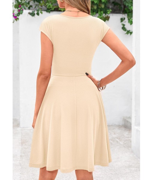 PRETTYGARDEN Womens Short Summer Dress 2025 Crewneck Cap Sleeve Ribbed Knit Casual Flowy A Line Mini Sundresses with Pockets