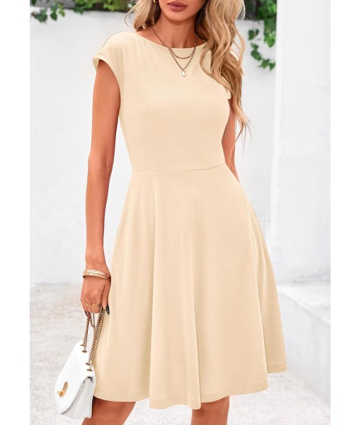 PRETTYGARDEN Womens Short Summer Dress 2025 Crewneck Cap Sleeve Ribbed Knit Casual Flowy A Line Mini Sundresses with Pockets
