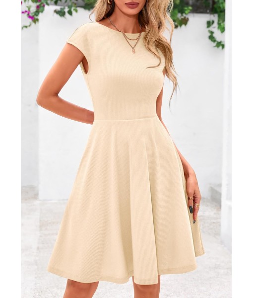 PRETTYGARDEN Womens Short Summer Dress 2025 Crewneck Cap Sleeve Ribbed Knit Casual Flowy A Line Mini Sundresses with Pockets