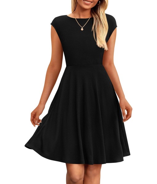 PRETTYGARDEN Womens Short Summer Dress 2025 Crewneck Cap Sleeve Ribbed Knit Casual Flowy A Line Mini Sundresses with Pockets