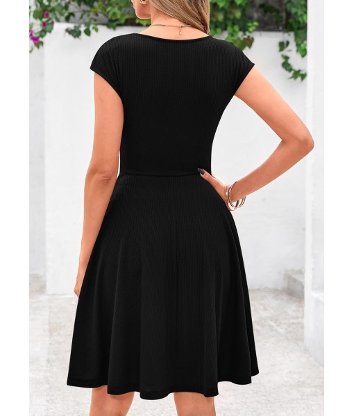 PRETTYGARDEN Womens Short Summer Dress 2025 Crewneck Cap Sleeve Ribbed Knit Casual Flowy A Line Mini Sundresses with Pockets