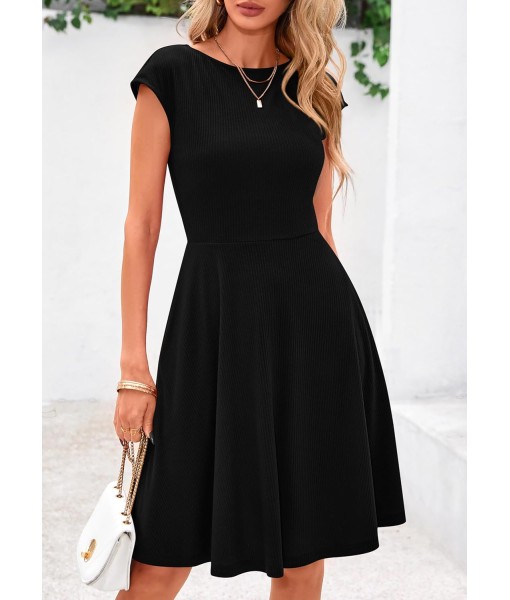 PRETTYGARDEN Womens Short Summer Dress 2025 Crewneck Cap Sleeve Ribbed Knit Casual Flowy A Line Mini Sundresses with Pockets