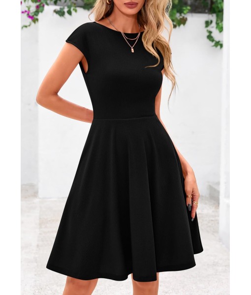 PRETTYGARDEN Womens Short Summer Dress 2025 Crewneck Cap Sleeve Ribbed Knit Casual Flowy A Line Mini Sundresses with Pockets