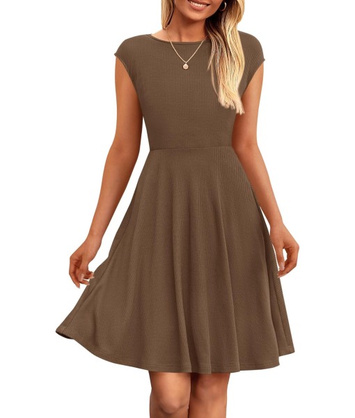PRETTYGARDEN Womens Short Summer Dress 2025 Crewneck Cap Sleeve Ribbed Knit Casual Flowy A Line Mini Sundresses with Pockets
