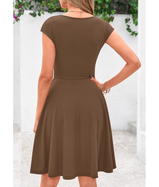 PRETTYGARDEN Womens Short Summer Dress 2025 Crewneck Cap Sleeve Ribbed Knit Casual Flowy A Line Mini Sundresses with Pockets