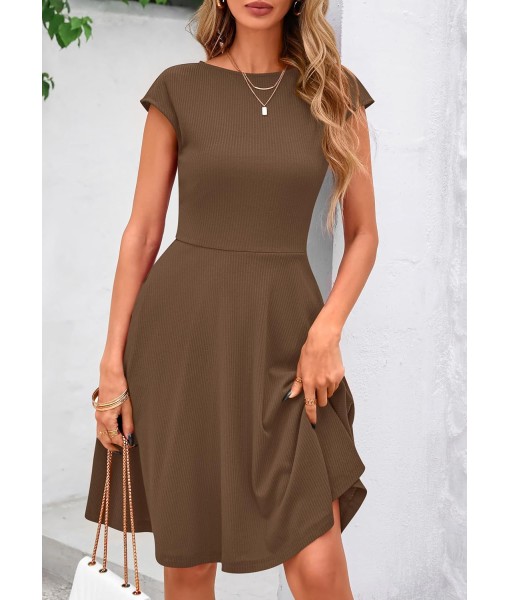 PRETTYGARDEN Womens Short Summer Dress 2025 Crewneck Cap Sleeve Ribbed Knit Casual Flowy A Line Mini Sundresses with Pockets