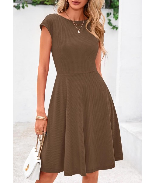PRETTYGARDEN Womens Short Summer Dress 2025 Crewneck Cap Sleeve Ribbed Knit Casual Flowy A Line Mini Sundresses with Pockets