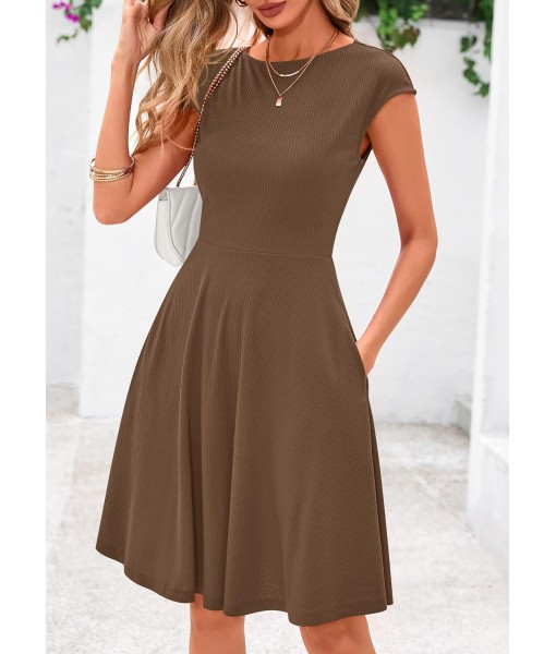 PRETTYGARDEN Womens Short Summer Dress 2025 Crewneck Cap Sleeve Ribbed Knit Casual Flowy A Line Mini Sundresses with Pockets