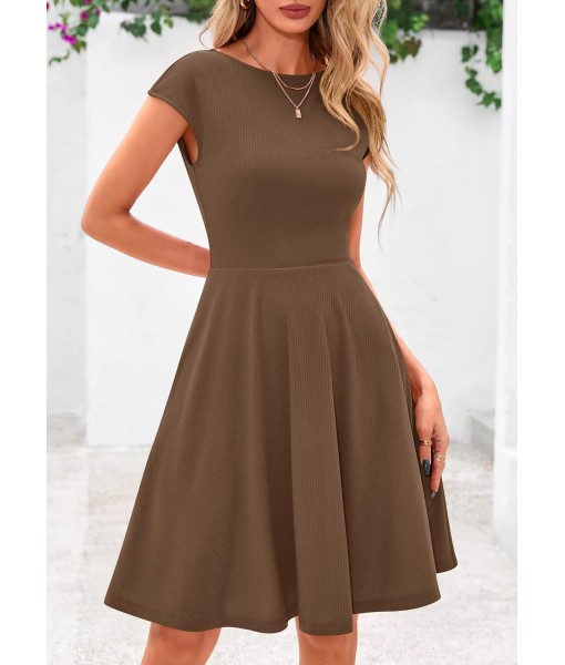 PRETTYGARDEN Womens Short Summer Dress 2025 Crewneck Cap Sleeve Ribbed Knit Casual Flowy A Line Mini Sundresses with Pockets