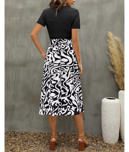 Zattcas Women 2025 Summer Dress Short Sleeve Ribbed Teacher Church Modest Business Casual Work Outfits Midi Dress