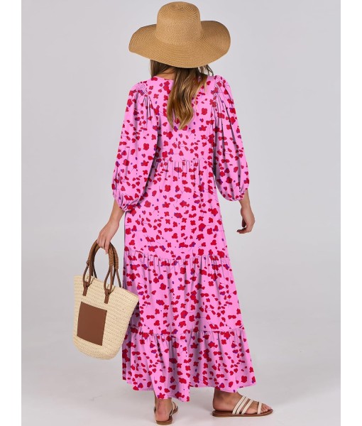 ANRABESS Womens Boho Maxi Dresses 2025 Summer V Neck Puff Sleeve Floral Flowy Swing Fall Casual Long Dress