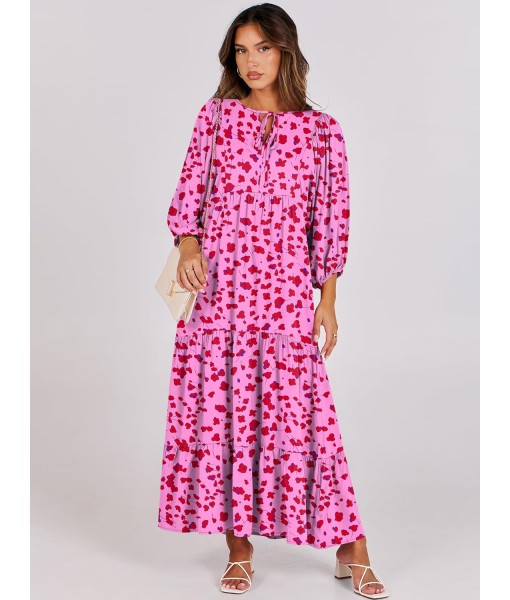 ANRABESS Womens Boho Maxi Dresses 2025 Summer V Neck Puff Sleeve Floral Flowy Swing Fall Casual Long Dress