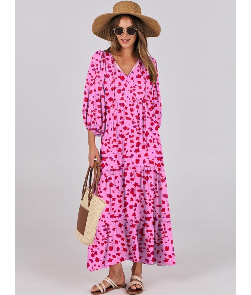 ANRABESS Womens Boho Maxi Dresses 2025 Summer V Neck Puff Sleeve Floral Flowy Swing Fall Casual Long Dress
