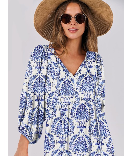 ANRABESS Womens Boho Maxi Dresses 2025 Summer V Neck Puff Sleeve Floral Flowy Swing Fall Casual Long Dress