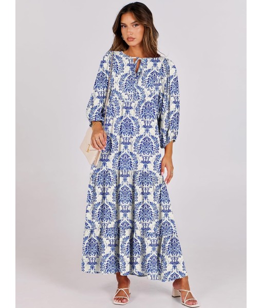 ANRABESS Womens Boho Maxi Dresses 2025 Summer V Neck Puff Sleeve Floral Flowy Swing Fall Casual Long Dress