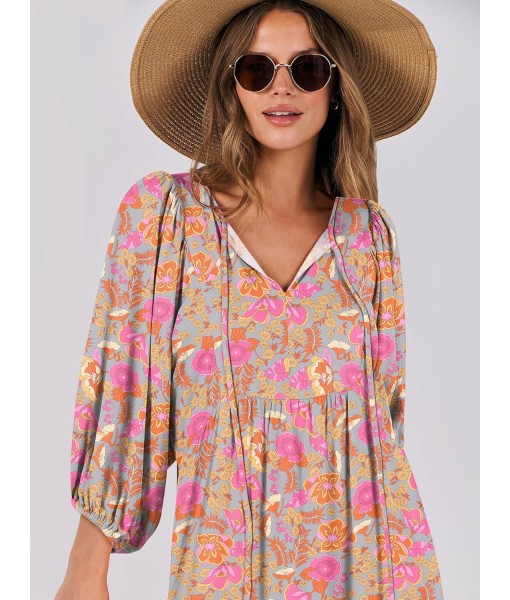 ANRABESS Womens Boho Maxi Dresses 2025 Summer V Neck Puff Sleeve Floral Flowy Swing Fall Casual Long Dress