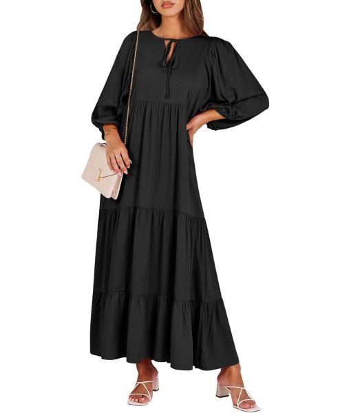 ANRABESS Womens Boho Maxi Dresses 2025 Summer V Neck Puff Sleeve Floral Flowy Swing Fall Casual Long Dress
