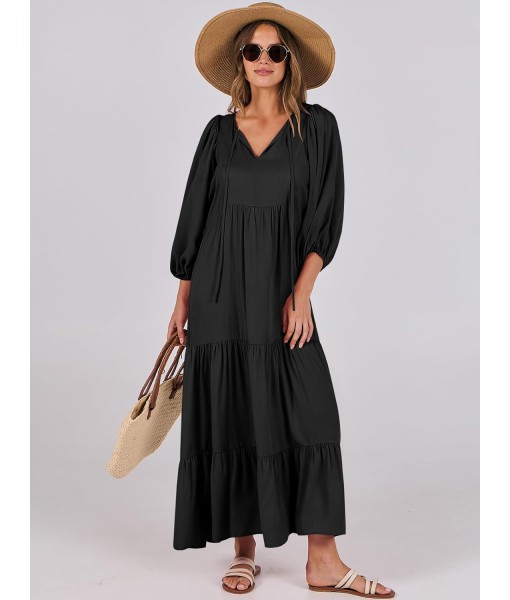 ANRABESS Womens Boho Maxi Dresses 2025 Summer V Neck Puff Sleeve Floral Flowy Swing Fall Casual Long Dress