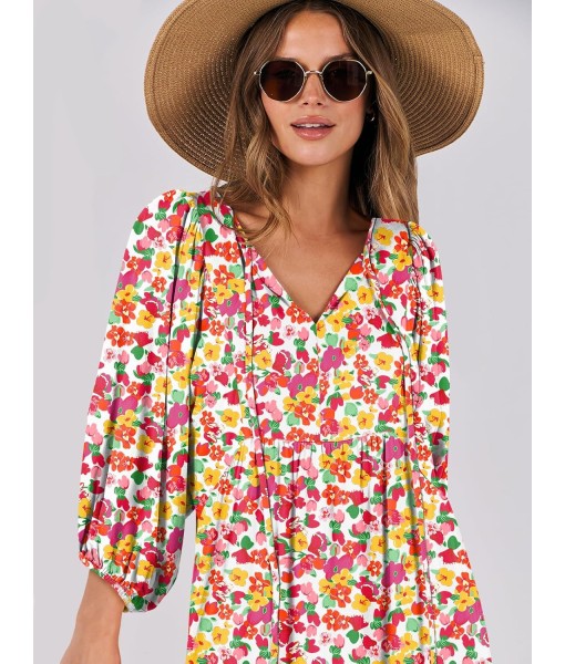 ANRABESS Womens Boho Maxi Dresses 2025 Summer V Neck Puff Sleeve Floral Flowy Swing Fall Casual Long Dress