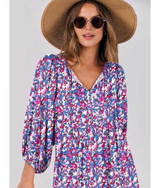 ANRABESS Womens Boho Maxi Dresses 2025 Summer V Neck Puff Sleeve Floral Flowy Swing Fall Casual Long Dress