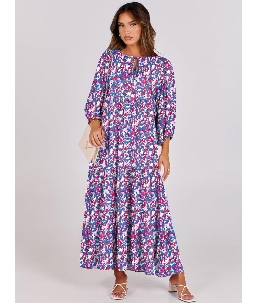 ANRABESS Womens Boho Maxi Dresses 2025 Summer V Neck Puff Sleeve Floral Flowy Swing Fall Casual Long Dress