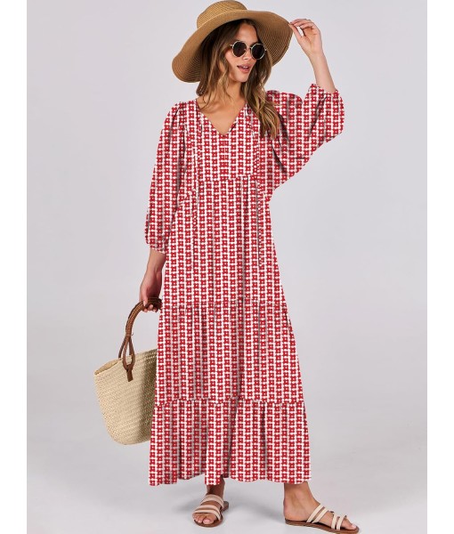 ANRABESS Womens Boho Maxi Dresses 2025 Summer V Neck Puff Sleeve Floral Flowy Swing Fall Casual Long Dress